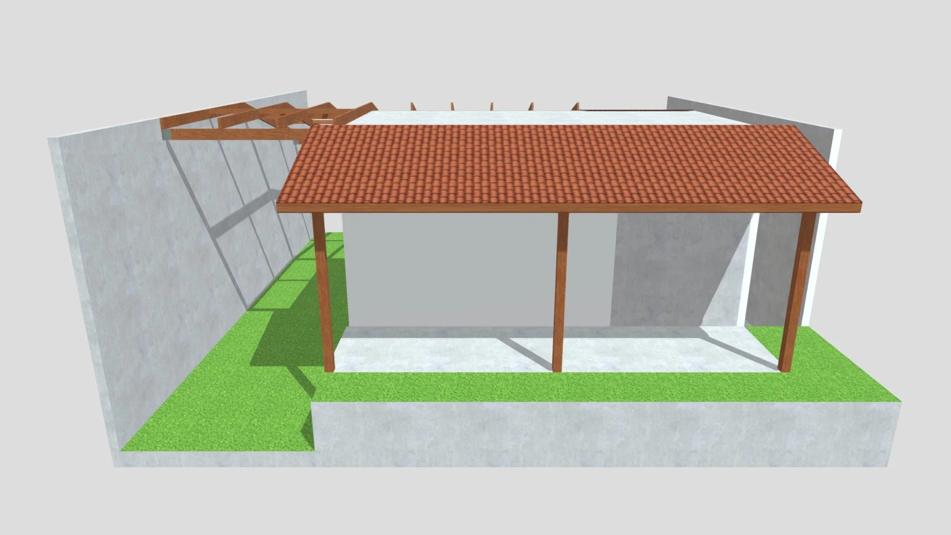 Pergolado com Telhado em Madeira 3D